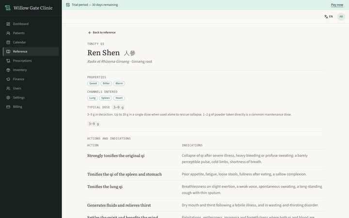 A herb monograph, inside the app